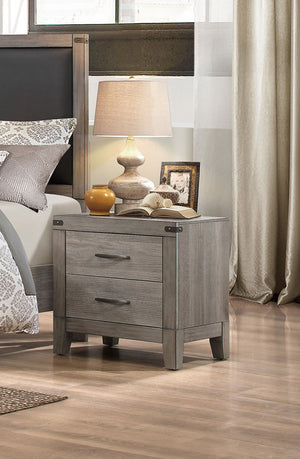 Benzara 2 Drawer Wooden Night Stand With Metal Handle, Weathered Gray BM181921 gray Wood And Metal BM181921