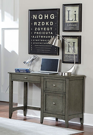 Benzara Wooden Writing Desk With Keyboard Tray And 2 Drawers, Gray BM181924 Gray Wood And Metal BM181924