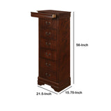 Benzara Wooden Lingerie Chest With Hidden Drawer, Cherry Brown BM181933 Brown Wood And Metal BM181933