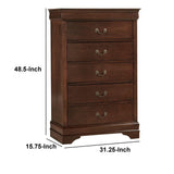 Benzara 5 Drawer Wooden Chest With Metal Hardware, Cherry Brown BM181935 Brown Wood And Metal BM181935