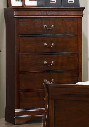 Benzara 5 Drawer Wooden Chest With Metal Hardware, Cherry Brown BM181935 Brown Wood And Metal BM181935