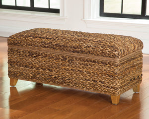 Benzara Modern Wood & Woven Abaca Trunk, Rustic Brown BM182652 Brown Wood and Woven Abaca BM182652