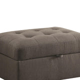 Benzara Tufted Linen Upholstred Wooden Ottoman With Storage, Gray BM182657 Gray Linen and Wood BM182657