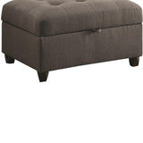 Benzara Tufted Linen Upholstred Wooden Ottoman With Storage, Gray BM182657 Gray Linen and Wood BM182657