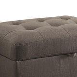 Benzara Tufted Linen Upholstred Wooden Ottoman With Storage, Gray BM182657 Gray Linen and Wood BM182657