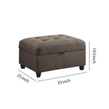 Benzara Tufted Linen Upholstred Wooden Ottoman With Storage, Gray BM182657 Gray Linen and Wood BM182657