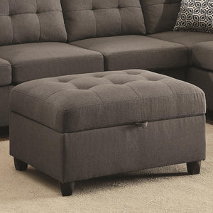 Benzara Tufted Linen Upholstred Wooden Ottoman With Storage, Gray BM182657 Gray Linen and Wood BM182657