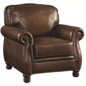 Benzara Transitional Wood & Leather Chair With Nailhead Trim, Brown BM182677 Brown Leather and Wood BM182677