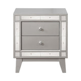 Benzara Wooden Nightstand with 2 Drawers, Mercury Silver BM182715 Silver Wood BM182715