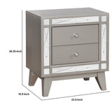 Benzara Wooden Nightstand with 2 Drawers, Mercury Silver BM182715 Silver Wood BM182715