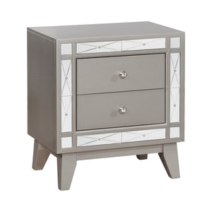 Benzara Wooden Nightstand with 2 Drawers, Mercury Silver BM182715 Silver Wood BM182715