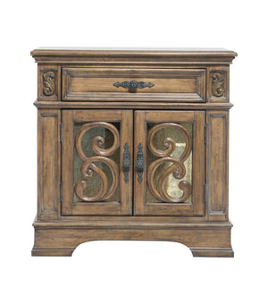 Benzara Wooden Nightstand with Intricate Carved Designs, Brown BM182726 Brown Wood BM182726