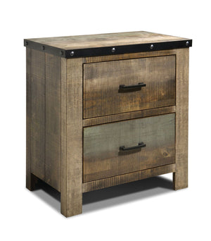 Benzara Wooden Nightstand with Rough-Sawn Design & Rivet Banding, Brown BM182728 Brown Wood BM182728