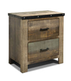 Wooden Nightstand with Rough-Sawn Design & Rivet Banding, Brown
