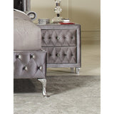 Benzara Fabric Upholstered Nightstand with Button-Tufting, Gray BM182731 Gray Fabric BM182731