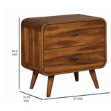 Benzara Wooden Nightstand with 2 Drawers, Dark Walnut Brown BM182737 Brown Wood BM182737