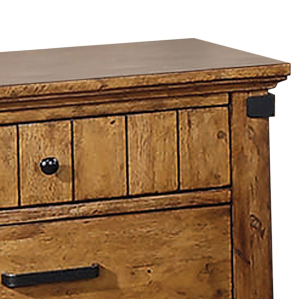 Benzara Wooden Nightstand with 3 Drawers, Warm Honey Brown BM182746 Brown Wood BM182746