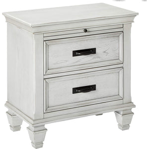 Benzara Wooden Nightstand with 2 Drawers & 1 Pull Out Tray, White BM182751 White Wood BM182751