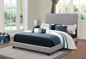 Benzara Fabric Upholstered Queen Size Platform Bed with Nail Head Trim, Gray BM182810 Gray Fabric and Wood BM182810