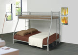 Benzara Metal Twin Over Full Bunk Bed With Full Length Guard Rails, Silver BM182834 Silver Metal BM182834