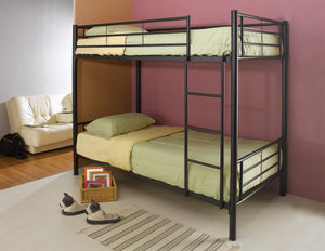 Benzara Metal Twin over Twin Bunk Bed with Ladder, Black BM182837 Black Metal BM182837