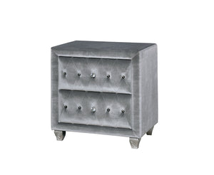 Benzara Traditional Fabric and Solid Wood Night Stand With Button Tufting, Gray BM182923 Gray Fabric and Solid Wood BM182923