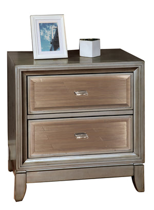 Benzara Contemporary Solid Wood Night Stand With Drawers, Silver BM182943 Silver Mirror/Solid Wood BM182943