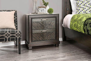 Benzara Transitional Wood Night Stand With V-Shape Plank Design, Espresso Brown BM182952 Brown Wood and Metal BM182952