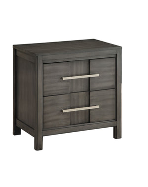 Benzara Transitional Solid Wood Night Stand With Two Drawers, Gray BM182990 Gray Solid Wood and Metal BM182990