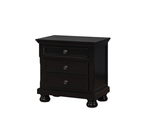 Benzara Transitional Solid Wood Night Stand With Three Drawers, Black BM182994 Black Solid Wood and Metal BM182994