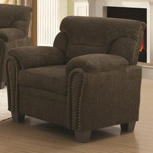 Benzara Transitional Chenille Fabric & Wood Chair With Padded Armrests, Brown BM183070 Brown Chenille Fabric  and Wood BM183070