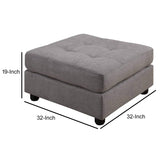 Benzara Transitional Fabric & Wood Ottoman With Subtle Tufting, Gray BM183094 Gray Fabric and Wood BM183094