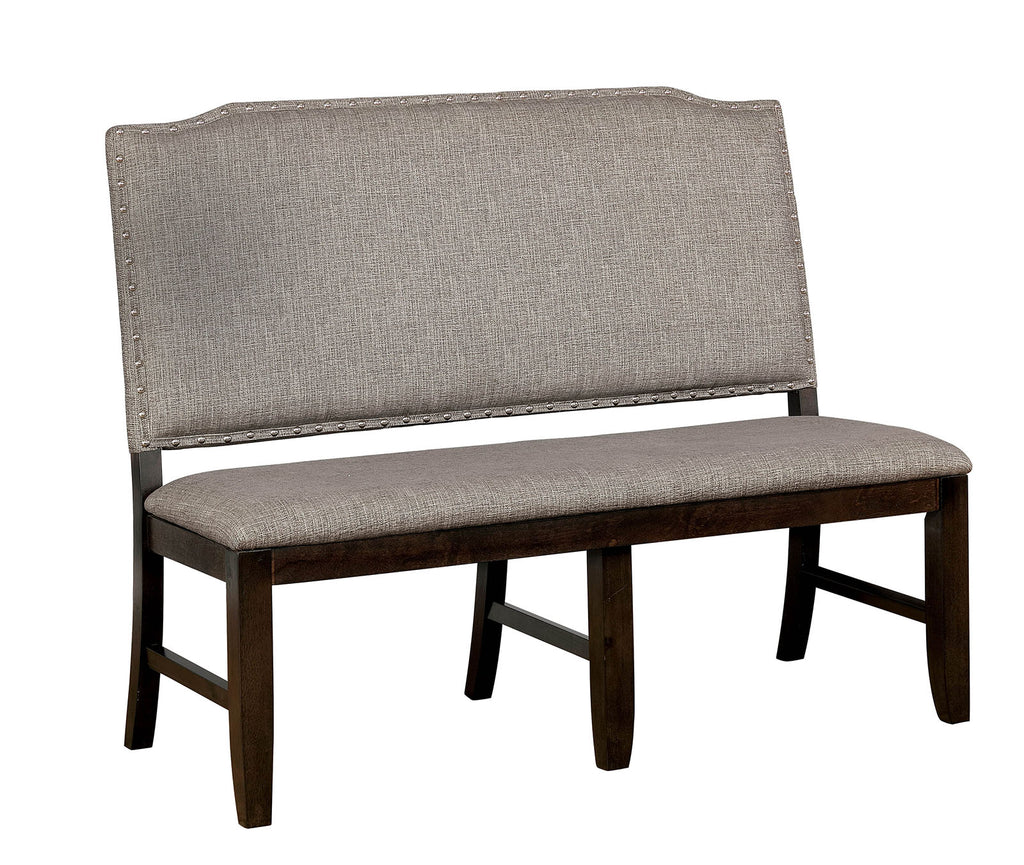 Benzara Fabric Upholstered Wooden Bench with Nail Head Trim, Gray and Brown BM183108 Gray and Brown Fabric and Solid Wood BM183108