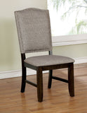 Benzara Fabric Upholstered Wooden Side Chair with Camelback, Pack of Two, Gray and Walnut Brown BM183112 Gray And Brown Wood and Fabric BM183112