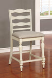 Benzara Ladder Back Wooden Counter Height Chair with Fabric Seat, Pack of Two, Antique White and Gray BM183114 White and Gray Fabric Solid Wood BM183114