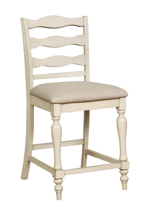 Benzara Ladder Back Wooden Counter Height Chair with Fabric Seat, Pack of Two, Antique White and Gray BM183114 White and Gray Fabric Solid Wood BM183114