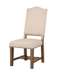 Benzara Fabric Upholstered Solid Wood Side Chair, Pack of Two, Beige and Brown BM183231 Beige And Brown Fabric and Solid Wood BM183231