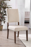 Fabric Upholstered Side Chairs Set of Two in Beige & Brown – Elegant Design with Nail Head Trim