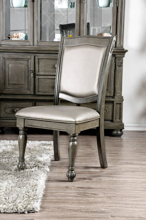 Benzara Faux Leather Upholstered Solid Wood Side Chair, Pack of Two, Silver and Gray BM183300 Silver and Gray Faux Leather Solid Wood BM183300