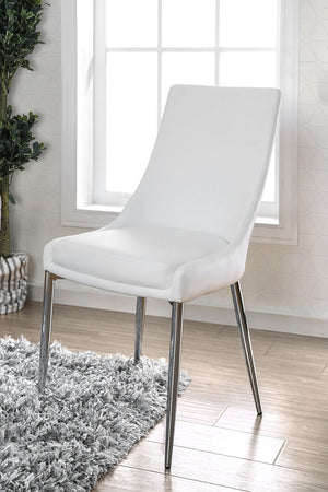 Benzara Leatherette Upholstered Metal Side Chair with Tapered Legs, Pack of Two, White and Silver BM183312 White and Silver Faux Leather Metal BM183312