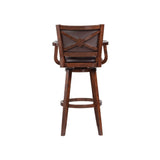 Benzara Nailhead Trim Faux Leather Upholstered Barstool with Wooden Arms, Dark Brown BM183375 Brown Solid Wood and Faux Leather BM183375