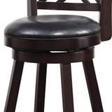 Benzara Double X Backrest Leatherette Swivel Counter Stool, Set of 2, Black and Brown BM183386 Brown and Black Leatherette and Solid Wood BM183386