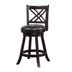 Benzara Double X Backrest Leatherette Swivel Counter Stool, Set of 2, Black and Brown BM183386 Brown and Black Leatherette and Solid Wood BM183386