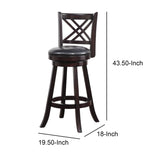 Benzara Double X Backrest Leatherette Swivel Barstool, Set of 2, Black and Brown BM183387 Brown and Black Leatherette and Solid Wood BM183387
