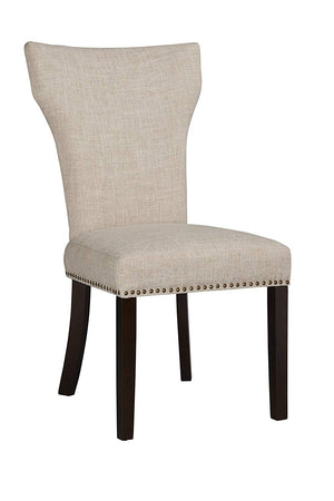 Benzara Fabric Upholstered Side Chair with Wingback Design,Set of 2,Beige and Brown BM183456 Beige and Brown Leatherette and Solid Wood BM183456