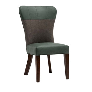 Benzara Two Tone Fabric Upholstered Dining Chair, Set of 2, Green and Gray BM183465 Green and Gray Faux Leather, Fabric and Solid Wood BM183465