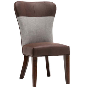 Benzara Two Tone Fabric Upholstered Dining Chair, Set of 2, Brown and Gray BM183466 Brown and Gray Faux Leather, Fabric and Solid Wood BM183466