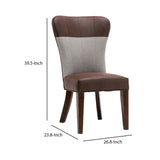 Benzara Two Tone Fabric Upholstered Dining Chair, Set of 2, Brown and Gray BM183466 Brown and Gray Faux Leather, Fabric and Solid Wood BM183466