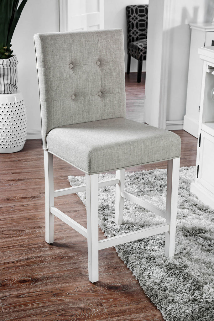 Benzara Fabric Upholstered Solid Wood Counter Height Chair, White and Gray, Pack of Two BM183590 White And Gray Fabric Solid Wood BM183590