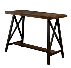 Benzara Wooden Counter Height Table With Angled Metal Legs, Black And Brown BM183600 Black And Brown Metal And Wood BM183600